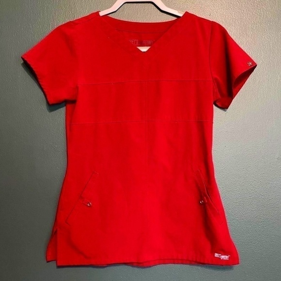 GREY’S Anatomy Scrub‎ Top, Women’s Size Small, by BRACO, Red Nursing w Pockets - Picture 1 of 6